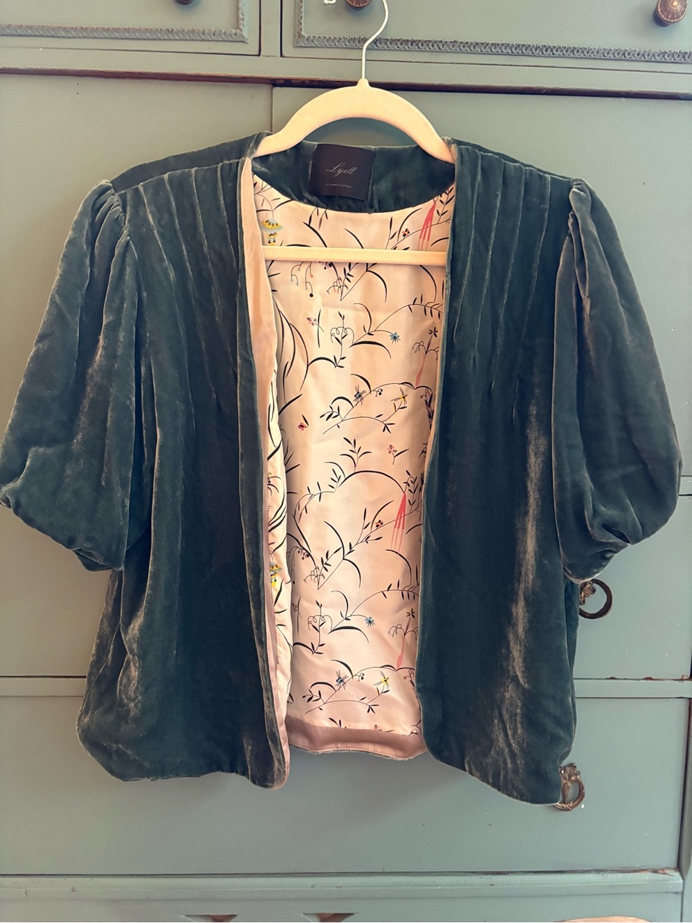 Light Teal Velvet Short Sleeve Jacket - Picture 2 of 4